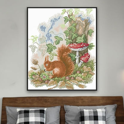 Qeerysew Cross Stitch Kits Stamped Full Range of Embroidery Starter Kits for Beginners DIY- Printed kit The Little Squirrel Foraging(Printed) 11CT17.3x20.1inches