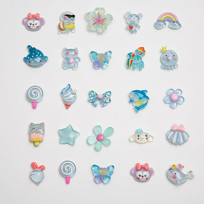 60pcs Slime Charms Cute Set for Crafts Resin Set Ornament Scrapbooking,3D Flatback Cute Charms for Embellishments Scrapbook and Mini Decorations (Blue)