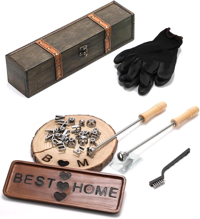 AIMOADO 26 Pcs 3/4" Letter Branding Iron for Wood, Hats, Leather, Alphabet Branding Iron for BBQ Steak Bread & Personalized Gifts, with Wooden Box and 2 Handles (3/4" Alphabet A-Z)