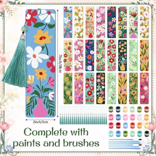 Kosiz 24 Pcs Butterfly Flowers Paint by Number Kit for Adult Wood Bookmark - Image 3