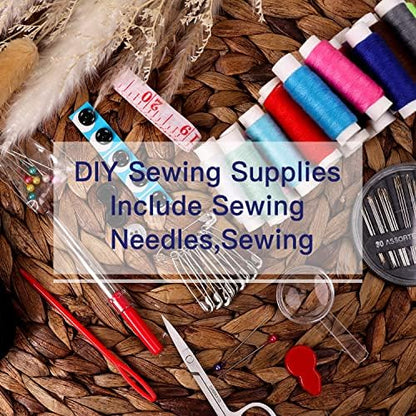 JUNING Sewing Kit with Case Portable Sewing Supplies for Mom Grandma Women Men Teen Girls Boys Home Traveler, Adults, Beginner, Emergency, Contains Thread, Scissors, Needles,Measuring Tape and More - Image 2