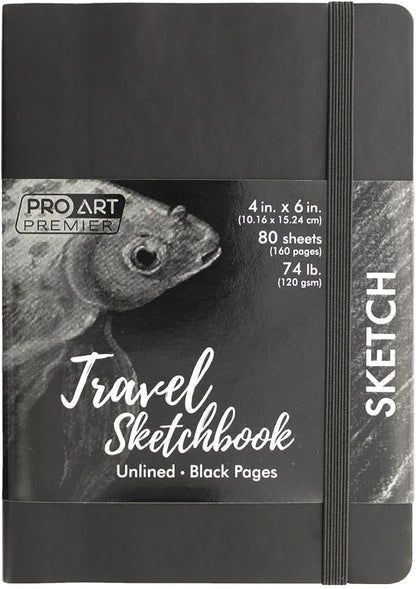 Pro Art Premier Sketch Book Travel 6"x 4" Black 74lb Black 80 Sheets, Sketch Book, Sketchbook, Drawing Pad, Pad, Drawing Paper, Art Book, Paper, Sketchbook for