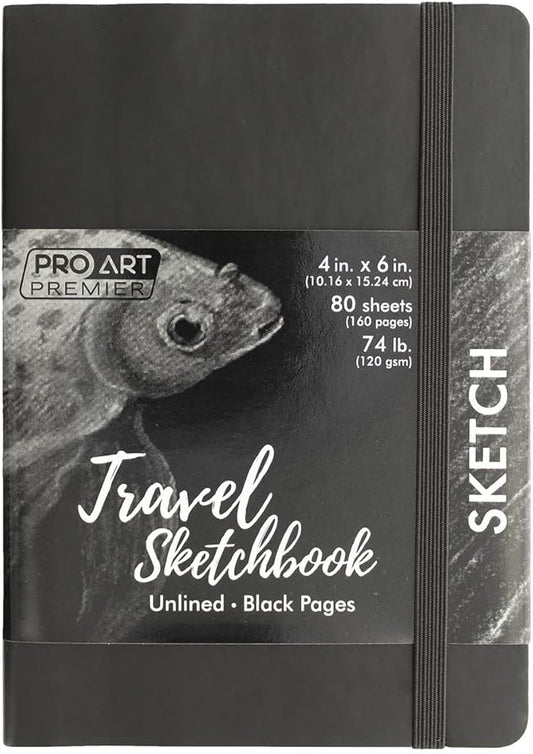 Pro Art Premier Sketch Book Travel 6"x 4" Black 74lb Black 80 Sheets, Sketch Book, Sketchbook, Drawing Pad, Pad, Drawing Paper, Art Book, Paper, Sketchbook for