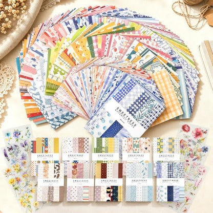 500 Sheets Scrapbook Paper, Junk Journal Supplies + 84 PET Floral Stickers by Unknown