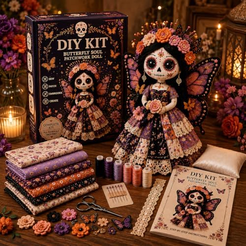 Day of the Dead Patchwork Doll DIY Kit, Halloween Sewing Craft Kit (B.) by Unknown