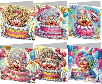 jinglinhh 6pcs Old Grandma Birthday Surprise Diamond Art Painting Greeting Cards with Envelopes, DIY Card Making Kits for Adults, Diamond Art Postcards Christmas Cards Craft Gifts by Unknown