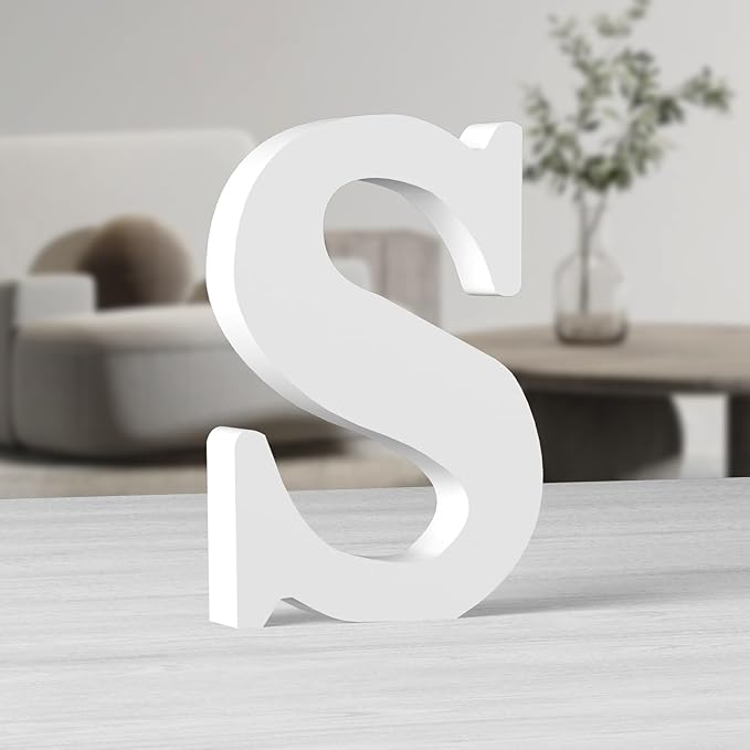 AOCEAN 10 Inch White Big Wood Letters, Unfinished Wooden Letters for Wall Decor Decorative Standing Letters Slices Sign Board Decoration for Craft Home Party Projects (S)