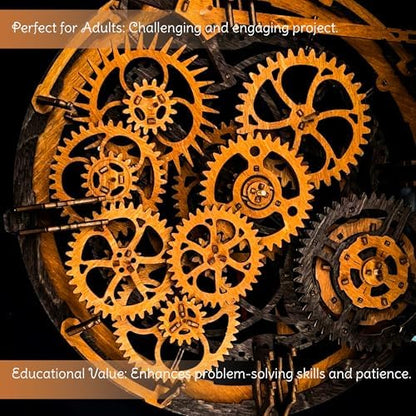 WOODEN.CITY Steampunk 3D Puzzle Clock – DIY Mechanical Wall Clock Kit for Adults – Unique Engineering Gift and Vintage Décor - 3D Wooden Puzzles for Adults - Image 4