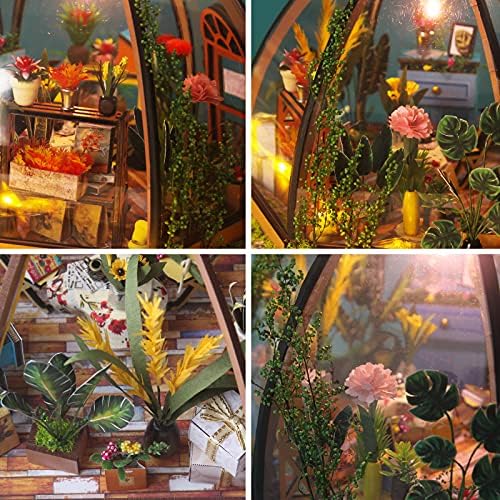 GuDoQi DIY Miniature Dollhouse Kit, Tiny 1:24 Scale House with Furniture, Great Handmade Craft Gift for Birthdays and Christmas Day, Green Flower Shop - Image 6