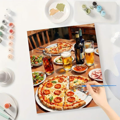 TAOPAOLAB Food & Drink Paint by Numbers Kit for Adults - DIY Pepperoni Pizza and Drink Table Painting on Canvas 8x12 Inches, Acrylic Paint Set, Suitable for Beginners, Art for Kitchen Decor or Gifts - Image 3