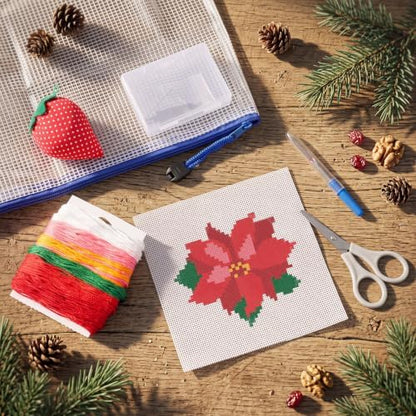 XunYee 18 Mesh Needlepoint Canva for Beginner, Christmas Poinsettia - Image 3