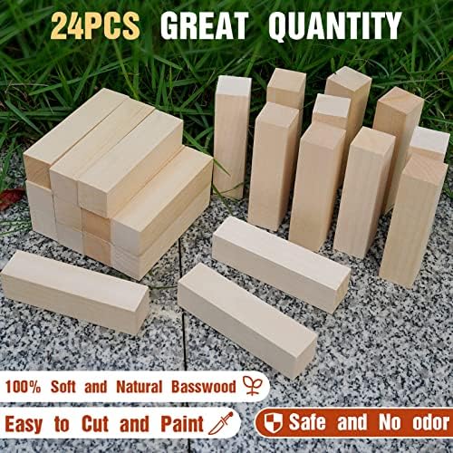 Basswood Carving Blocks, 24PCS Whittling Wood Blocks Wood Carving Kit, Bass Wood for Wood Carving Easy to Use, for Kids and Adults - Image 3