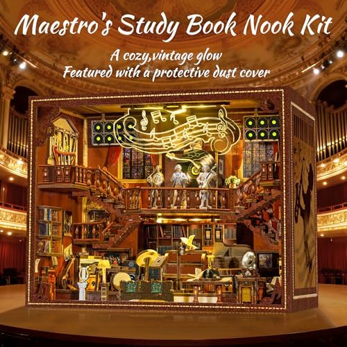 Book Nook Kit – 3D Wooden Puzzle with Interactive LED Lights, DIY Miniature Decor for Adults & Teens, Enchanting Storytelling Bookshelf Insert（Maestro's Study） - Image 5