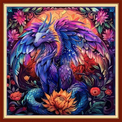 Joyhoor Stamped Cross Stitch Kits for Beginners, Needlepoint Kits for Adults, 11CT Counted Embroidery Kits-Magic Dragon 18x18 inchs by JoyhoorCrossStitchKits
