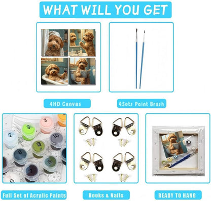 Fotasmua 4 Pack Dog Paint by Numbers Kit for Adults with Frame, Funny Bathroom Dog Paint by Number for Beginners, Easy Acrylic Adult Paint by Number Kits for Home Wall Decor 8x8 Inch - Image 6