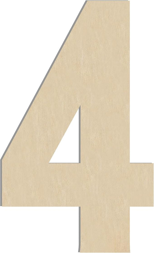 HILAZA 17 Inch Large Wooden Number 4, 1/4 in Thick Big Wood Letter for Wall Decor Crafts
