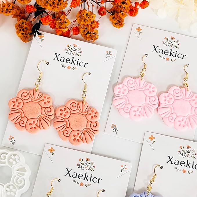 Xaekicr Floral Wreath Polymer Clay Cutters for Earrings – Clay Earring Cutters Set with Nature Pattern, Clay Tools for DIY Jewelry Making