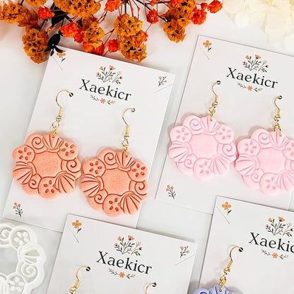 Xaekicr Floral Wreath Polymer Clay Cutters for Earrings – Clay Earring Cutters Set with Nature Pattern, Clay Tools for DIY Jewelry Making