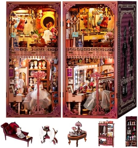 fifijoy DIY Book Nook Kit - Theatre Dressing Room DIY Miniature Dollhouse Booknook Kit for Adults, 3D Wooden Puzzle Bookend Bookshelf Insert Decor, Gift for Family, Friends (with White Light) by fifijoy