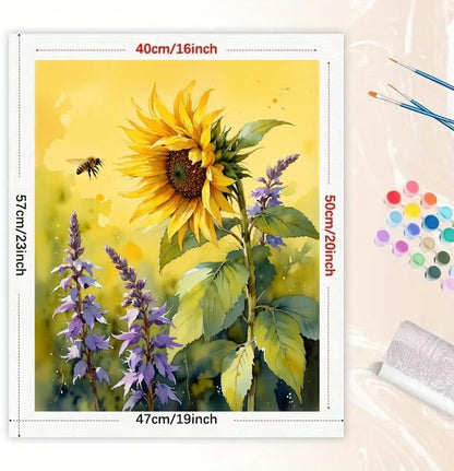 Flowers Paint by Numbers Kit for Adults - DIY Sunflower and Lavender with Bee Painting on Canvas 16x20In, Acrylic Paint Set, Suitable for Beginners, Art for Home Decoration or Gifts - Image 2
