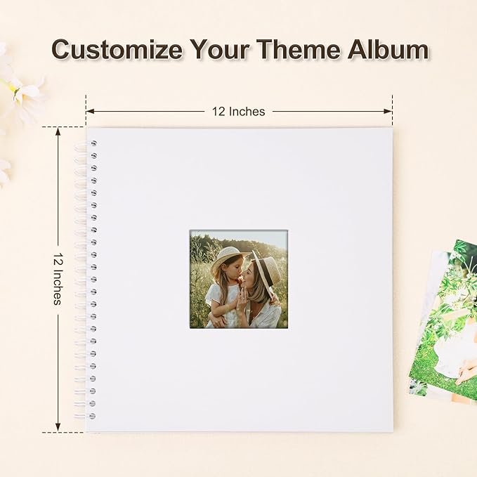 Scrapbook Album 12x12 Inches Photo Album Hardcover Kraft with Window Scrap Book Blank Memory Book for Baby Wedding Guest Book Couples Graduation Travel DIY Anniversary, 100 Pages White