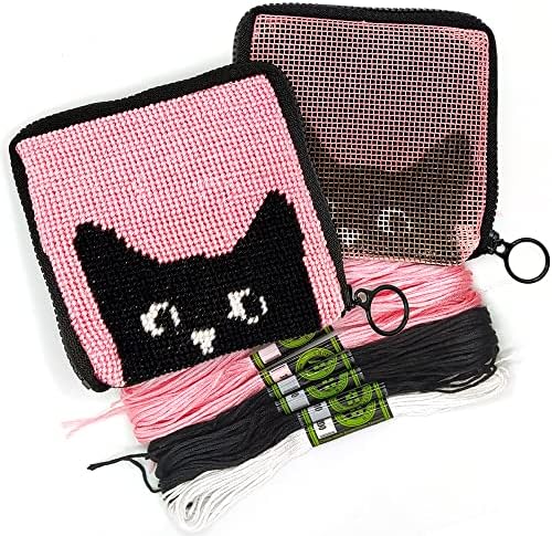 Needlepoint Kit for Kids Ages 6-12 - Cat Wallet Cross Stitch Craft by Craftiloo