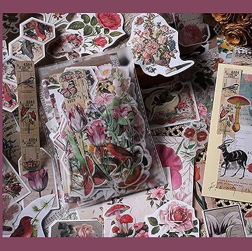 Alideco 200pcs Vintage Scrapbook Supplies Kit Kawaii Mushrooms, Flowers Scrapbooking Paper Washi Bullet Journals Planners Collage Album Aesthetic Cottagecore - Image 6