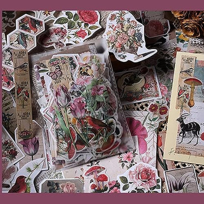 Alideco 200pcs Vintage Scrapbook Supplies Kit Kawaii Mushrooms, Flowers Scrapbooking Paper Washi Bullet Journals Planners Collage Album Aesthetic Cottagecore - Image 6