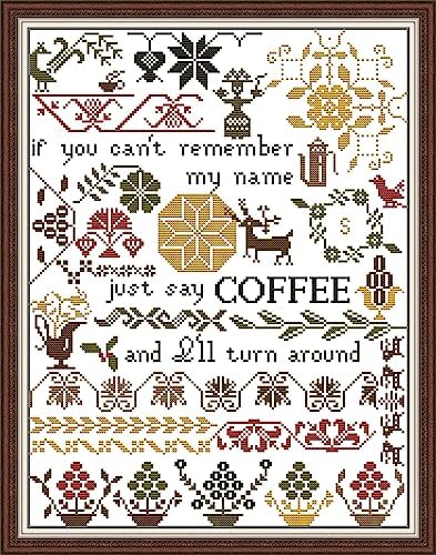 Howie's Needlepoint Cross Stitch Kits, 14CT Pre-Printed Pattern Needlepoint Kits, Full Range of Stamped Starter Kits(Coffee Story,14.17 x 18.4 inch) by HowiesNeedlepoint