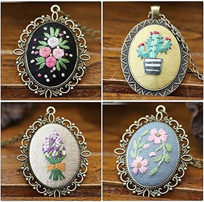 ZOCONE 4 Packs Embroidery Necklace Kits, Embroidery Pendant Kit Mini Cross Stitch Kit with Hoop, Necklace, Pendant, Stamped Pattern Cloth, Instructions, etc. Embroidery Kits for Adults - Image 6