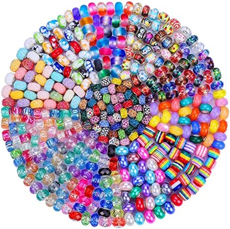 Aipridy 500 Pcs Large Hole European Beads, Craft Supplies Kit，Assorted Mixed Color Lampwork Spacer Beads for DIY Bracelet Jewelry Making (500, Mixed) by AIPRIDY