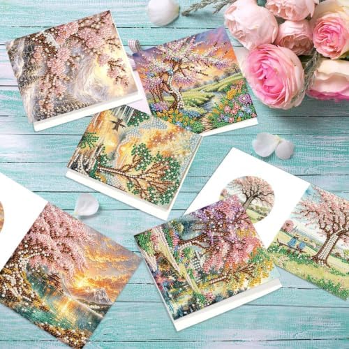 Artiphile DIY Pearl Art Painting Greeting Card Set Crafts Decor 6-Piece Foldable Cards Kit with Envelopes and Tools for Holiday Wishes Adult Crafting Project-Landscape - Image 5