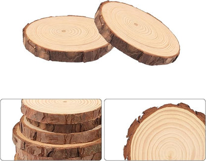 70 PCS 3-4 Inch Natural Wood Slices, Unfinished Pine Wood Circles with Barks for Coasters, DIY Crafts, Christmas Rustic Wedding Ornaments and Centerpieces,by GNIEMCKIN.