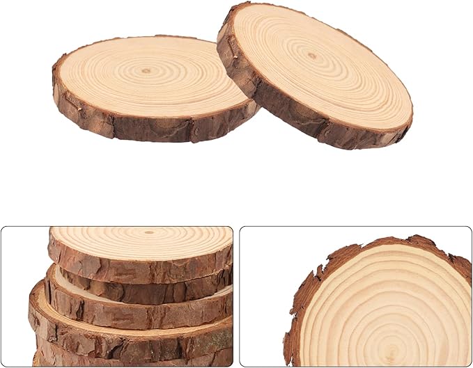 90 PCS 3-4 Inch Natural Wood Slices, Unfinished Pine Wood Circles with Barks for Coasters, DIY Crafts, Christmas Rustic Wedding Ornaments and Centerpieces,by GNIEMCKIN.