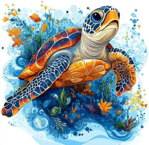 Fountor Sea Turtle Paint by Numbers Kit for Adults Beginner, Sea Turtle Adult Paint by Number Kits on Canvas Without Frame, Oil Painting by Numbers for Home Decor Gift 16” W x 16”L by Fountor