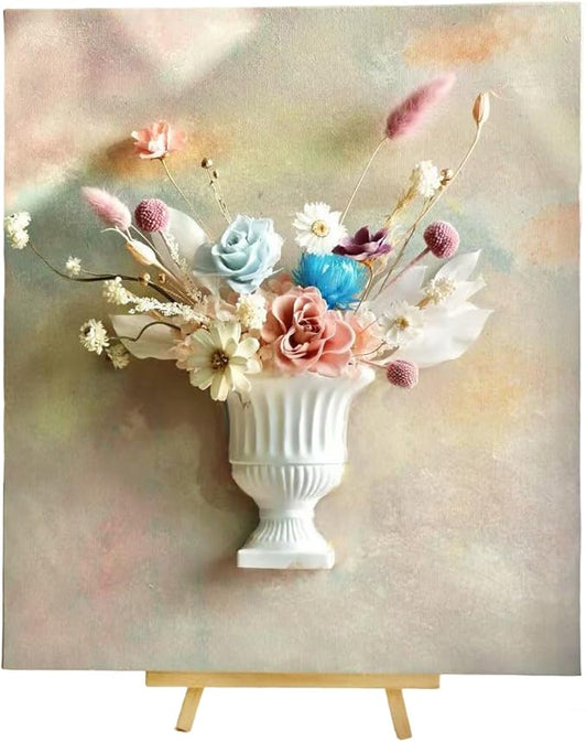 Artistic Oil Painting & Plaster Vase Set - DIY Dried Flower Holder, Separated Components for Easy Assembly, Decorative Wall Art & Textured Vase for Living Room, Bedroom, Office Home Table Decor (B)