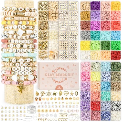 Dowsabel Clay Beads 3 Boxes Bracelet Making Kit, 10800pcs Beads for Jewelry Making, Letter Beads for Friendship Bracelets DIY Arts and Crafts Gifts for Girls Adults by Dowsabel