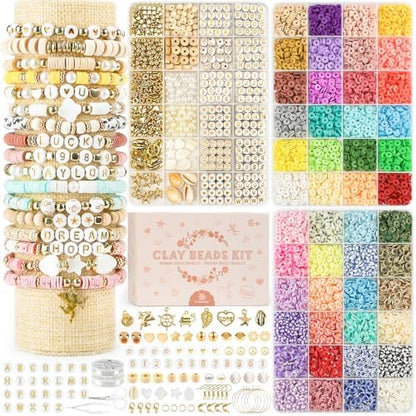 Dowsabel Clay Beads 3 Boxes Bracelet Making Kit, 10800pcs Beads for Jewelry Making, Letter Beads for Friendship Bracelets DIY Arts and Crafts Gifts for Girls Adults by Dowsabel