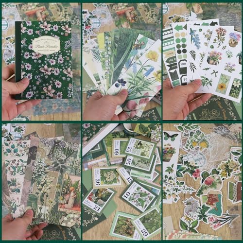 Koqye Green Plants Scrapbook Kit - 157-Piece DIY Craft Supplies for Holiday Cards, Journals & Gifts Includes Notebook, Washi Tape, Stickers & More (Green Plants) - Image 6