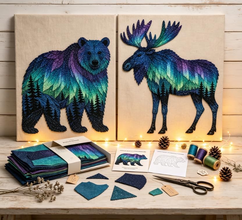 Northern Lights Wildlife DIY Patchwork Kit, Creative Fabric Craft Sewing Kit for Adults, Handmade Home Decor Project - Image 2