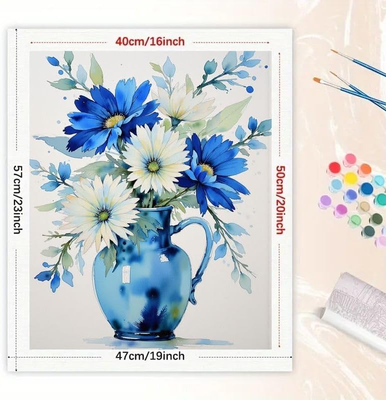Still Life Paint by Numbers Kit for Adults - DIY Blue and White Flowers in Jug Painting on Canvas 16x20 Inches, Acrylic Paint Set, Suitable for Beginners, Art for Home Decoration or Gifts - Image 2
