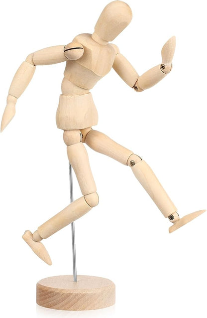 KALLORY Artists Wooden Manikin Flexible Body Joints Human Figure Puppet Model Wood Male Mannequin Doll Ornament Stand for Home Office Desk Decoration Sketching Drawing Painting Supplies