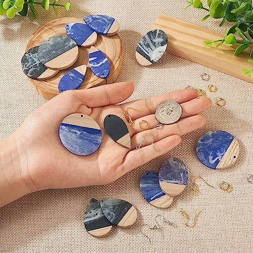 FASHEWELRY 16Pcs Teardrop Round Resin Wood Earring Charms Black Blue Wooden Blanks Geometry Findings for Jewelry Making, DIY-TA0004-37-Biyun - Image 6