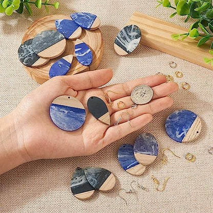 FASHEWELRY 16Pcs Teardrop Round Resin Wood Earring Charms Black Blue Wooden Blanks Geometry Findings for Jewelry Making, DIY-TA0004-37-Biyun - Image 6