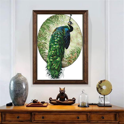 JOYSEWING Counted Pattern Cross Stitch for Adult Stamped Kits Large Animal Printed Embroidery for Beginners DIY Pre-Printed Canvas Craft kit Wall Art Home Decor (Peacock (11CT) 17.32 x24.02 inches)