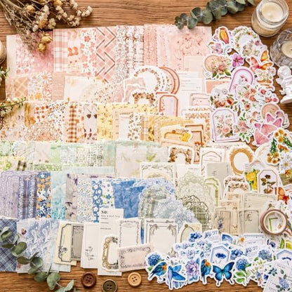 400Pcs Vintage Floral Scrapbooking Kit, Paper & Stickers by Unknown