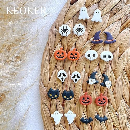 KEOKER Halloween Polymer Clay Cutters - 10 Shapes for Jewelry, Earrings, Pumpkin - Studs Included - Image 2