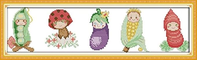 Qeerysew Cross Stitch Kits Stamped Full Range of Embroidery Starter Kits for Beginners DIY- Printed Kits Vegetable Babies(Printed) 11CT23.6x7.5inches