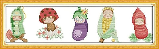 Qeerysew Cross Stitch Kits Stamped Full Range of Embroidery Starter Kits for Beginners DIY- Printed Kits Vegetable Babies(Printed) 11CT23.6x7.5inches