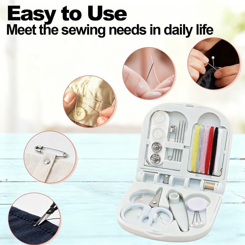 Reroon 8 Pack Mini Travel Sewing Kit for Adult & Kid | Portable Sewing Box Kit Bulk | Small Emergency Repair Set with Thread Scissors Needle for Travel, Beginner DIY Handcraft | Pink + Blue - Image 2